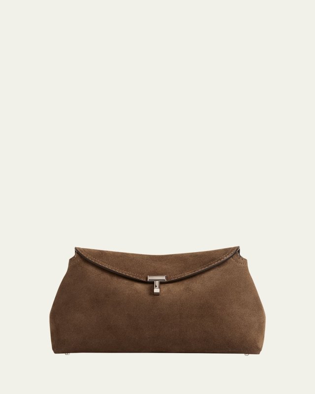 T Lock Suede Clutch Bag